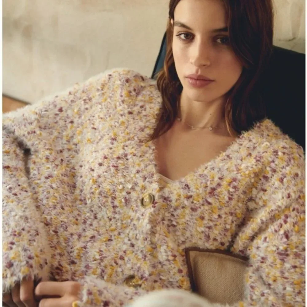 Callahan Anthropologie Women's Garland Speckled Eyelash Button Cardigan Sz S NWT - Picture 1 of 7